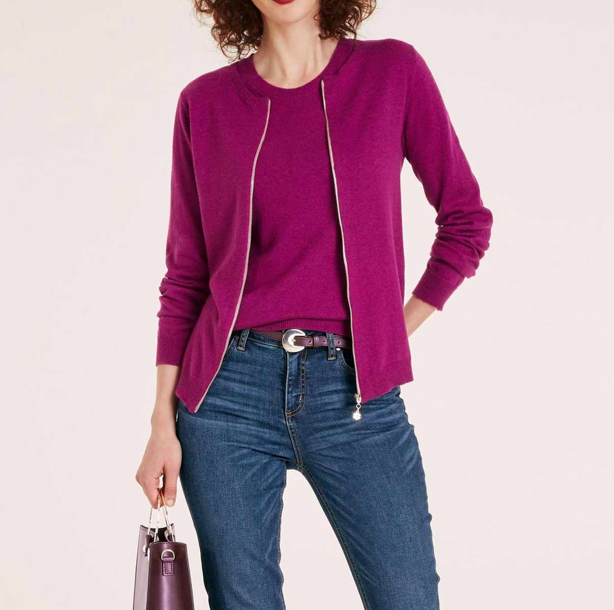 HEINE Damen Strick-Twinset, fuchsia