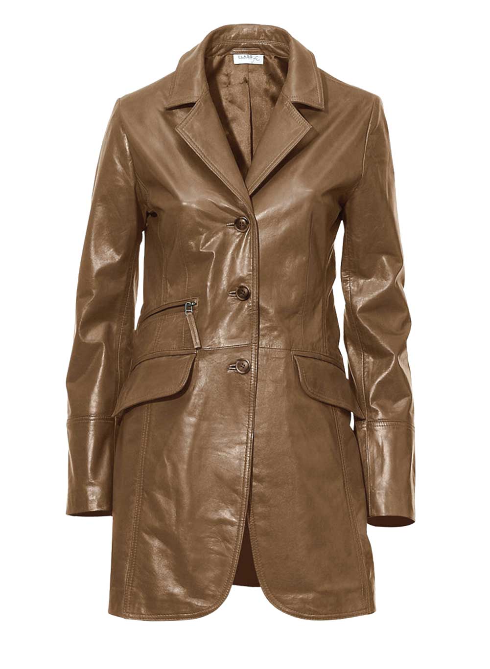 Class International Damen Lammnappaledermantel, cognac
