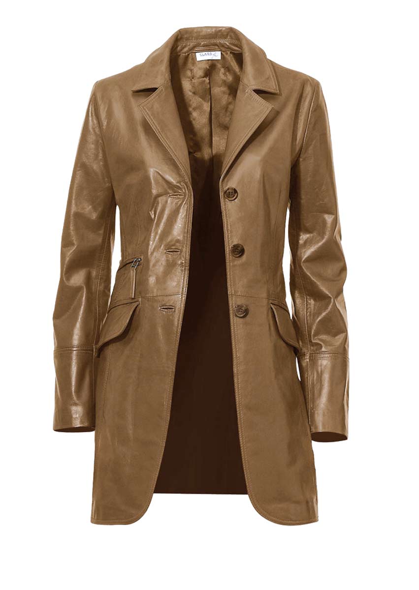 Class International Damen Lammnappaledermantel, cognac