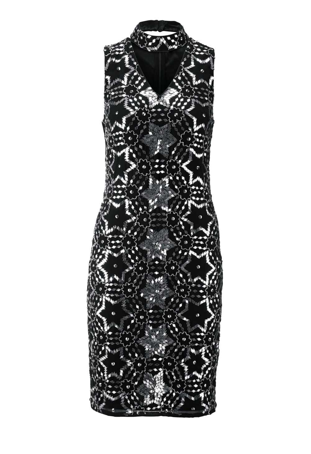 Heine Damen Cocktailkleid mit Pailetten, schwarz-silberfarben