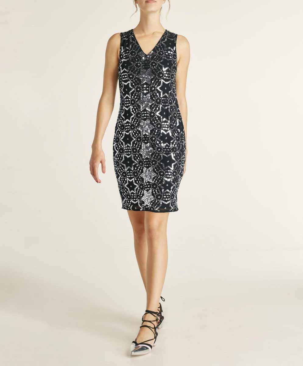 Heine Damen Cocktailkleid mit Pailetten, schwarz-silberfarben