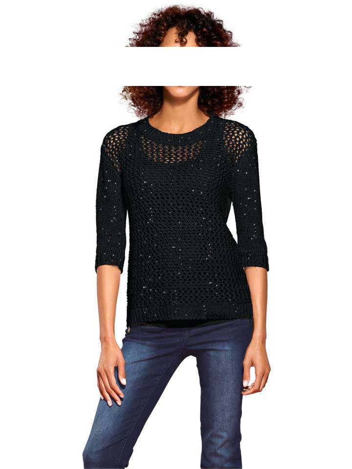 Heine Damen Pullover mit Pailletten, schwarz