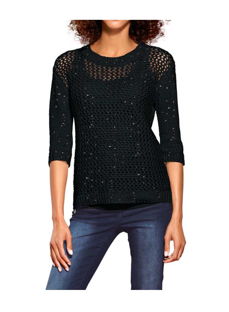 Heine Damen Pullover mit Pailletten, schwarz