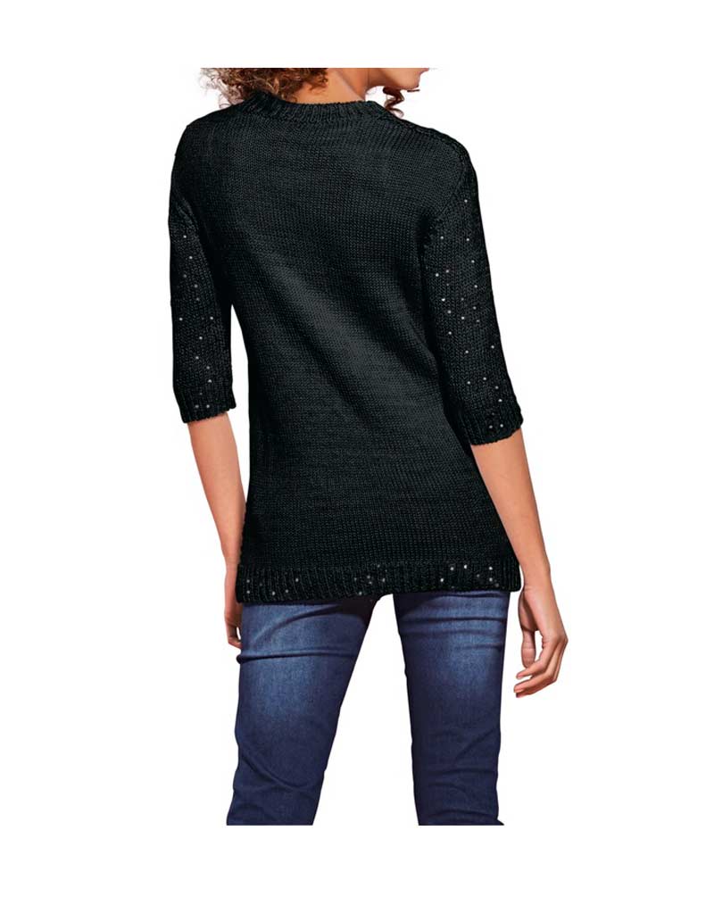 Heine Damen Pullover mit Pailletten, schwarz