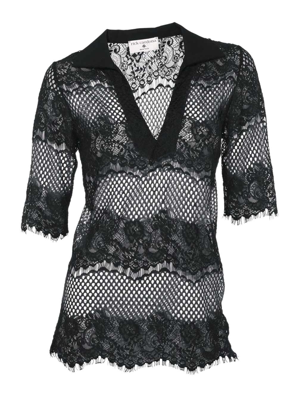 Rick Cardona Damen Designer-Spitzentunika, schwarz