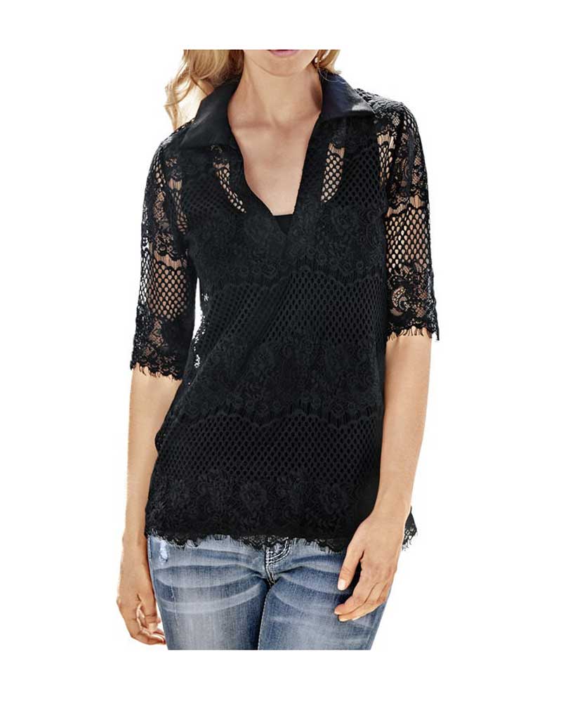 Rick Cardona Damen Designer-Spitzentunika, schwarz