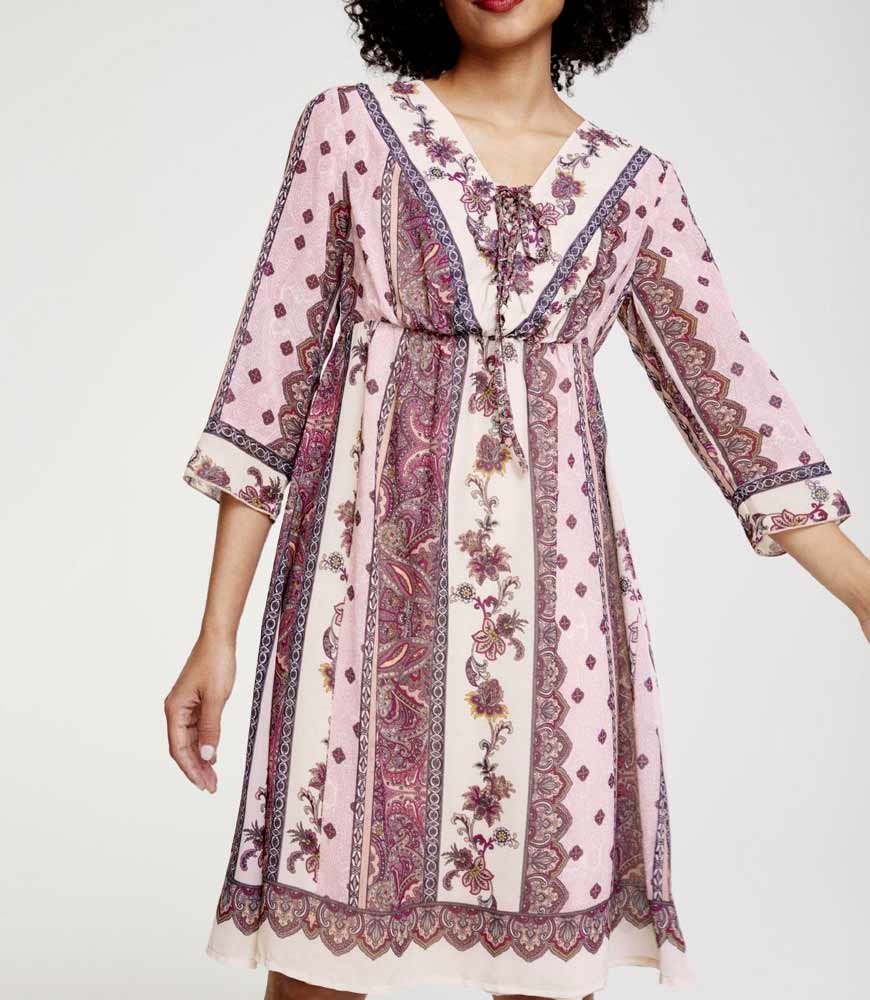 HEINE Damen Druckkleid mit Schnürung, softrosé-offwhite