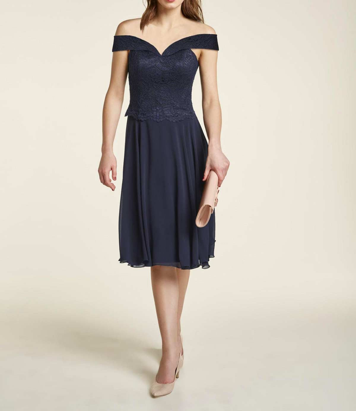 HEINE Damen Corsagen-Chiffon-Spitzenkleid, nachtblau