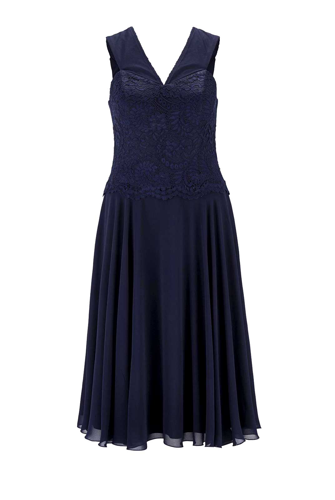HEINE Damen Corsagen-Chiffon-Spitzenkleid, nachtblau