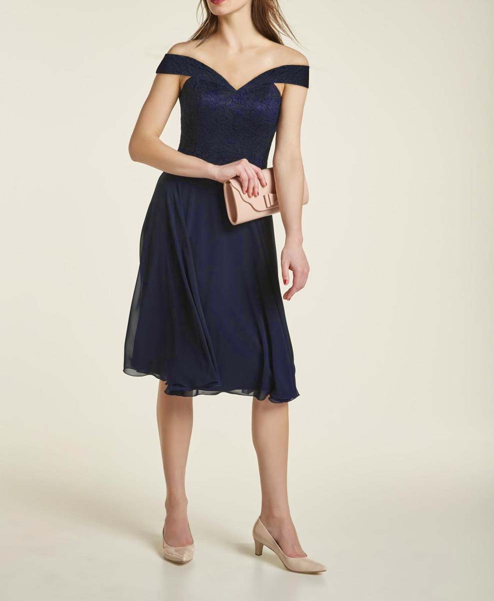 HEINE Damen Corsagen-Chiffon-Spitzenkleid, nachtblau