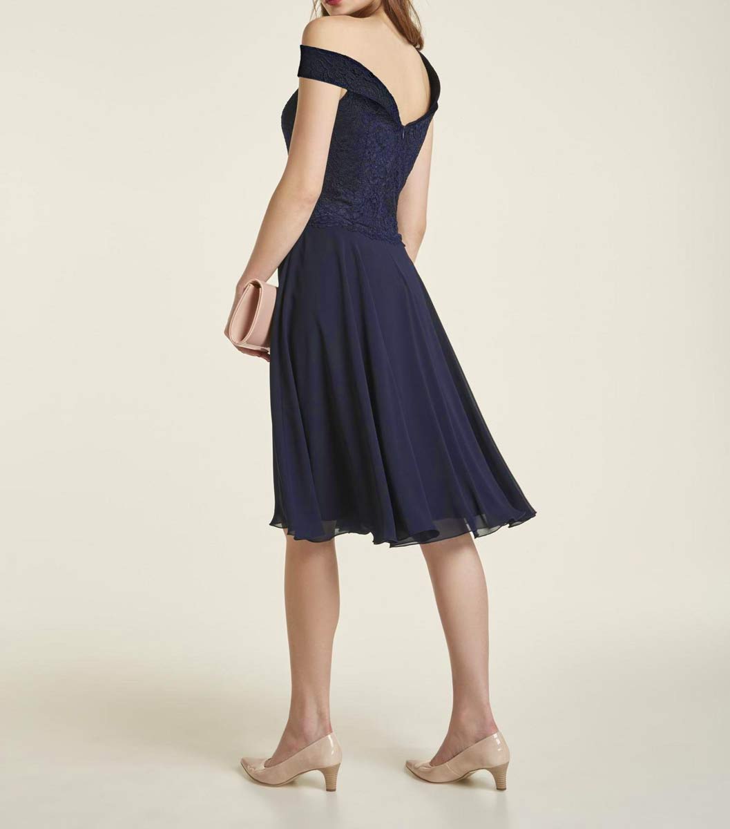 HEINE Damen Corsagen-Chiffon-Spitzenkleid, nachtblau