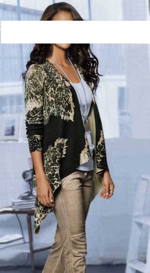Heine - Best Connections Damen Druckstrickjacke, schwarz-taupe
