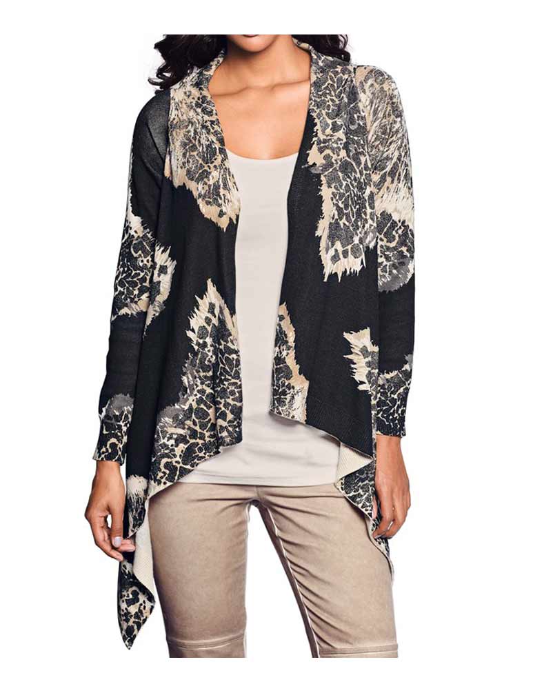 Heine - Best Connections Damen Druckstrickjacke, schwarz-taupe