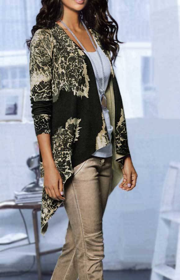 Heine - Best Connections Damen Druckstrickjacke, schwarz-taupe