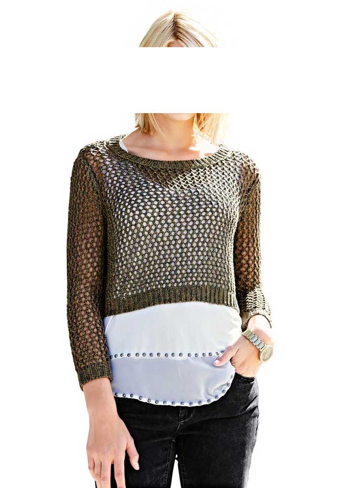 Mandarin Damen Pullover, oliv