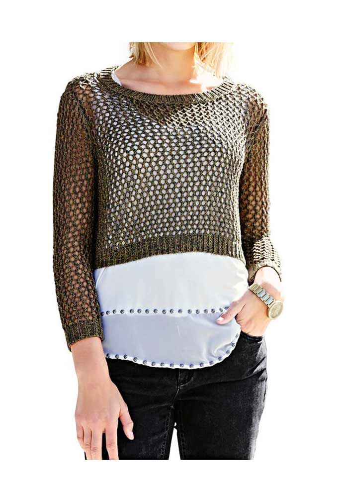 Mandarin Damen Pullover, oliv