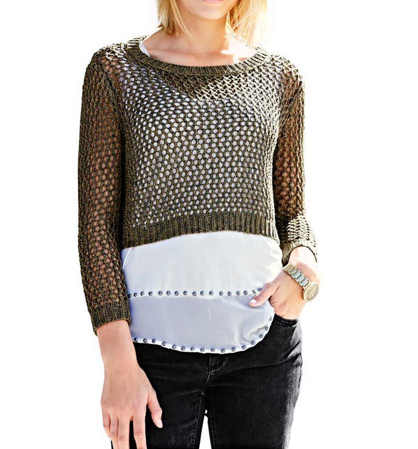 Mandarin Damen Pullover, oliv