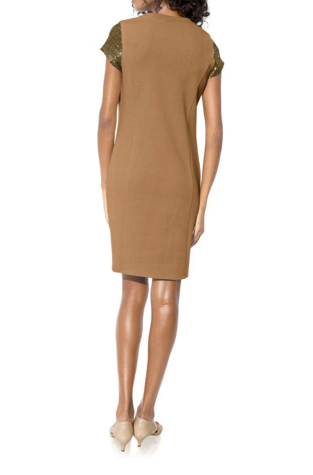 Heine - Best Connections Damen Etuikleid mit Pailletten, camel-gold