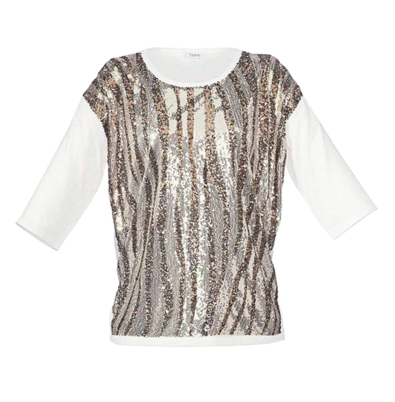 Guido Maria Kretschmer Damen Designer-Paillettenshirt, ecru