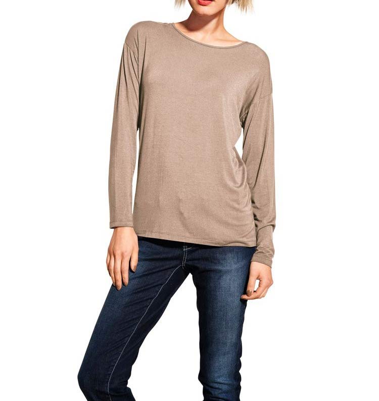 Mandarin Damen Designer-Shirt mit Einsatz, taupe