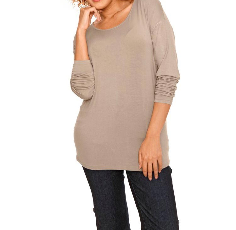 Mandarin Damen Designer-Shirt mit Einsatz, taupe
