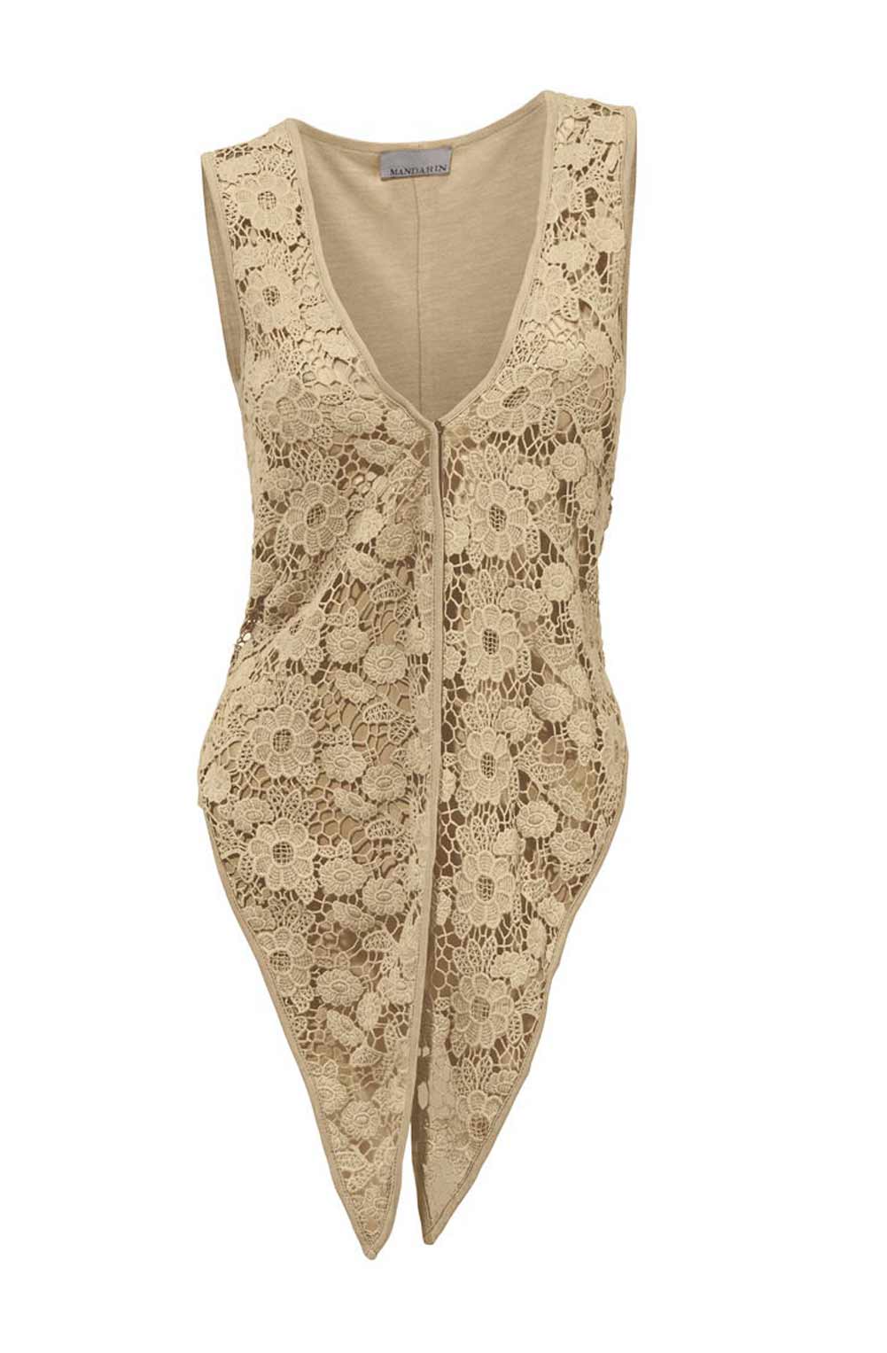 Mandarin Spitzenweste, beige
