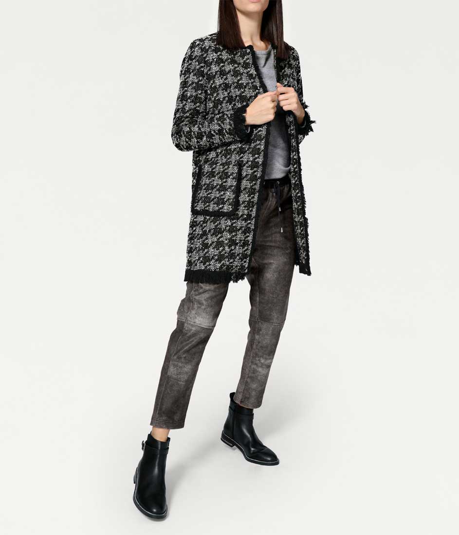 Rick Cardona Damen Designer-Bouclémantel, schwarz-grau