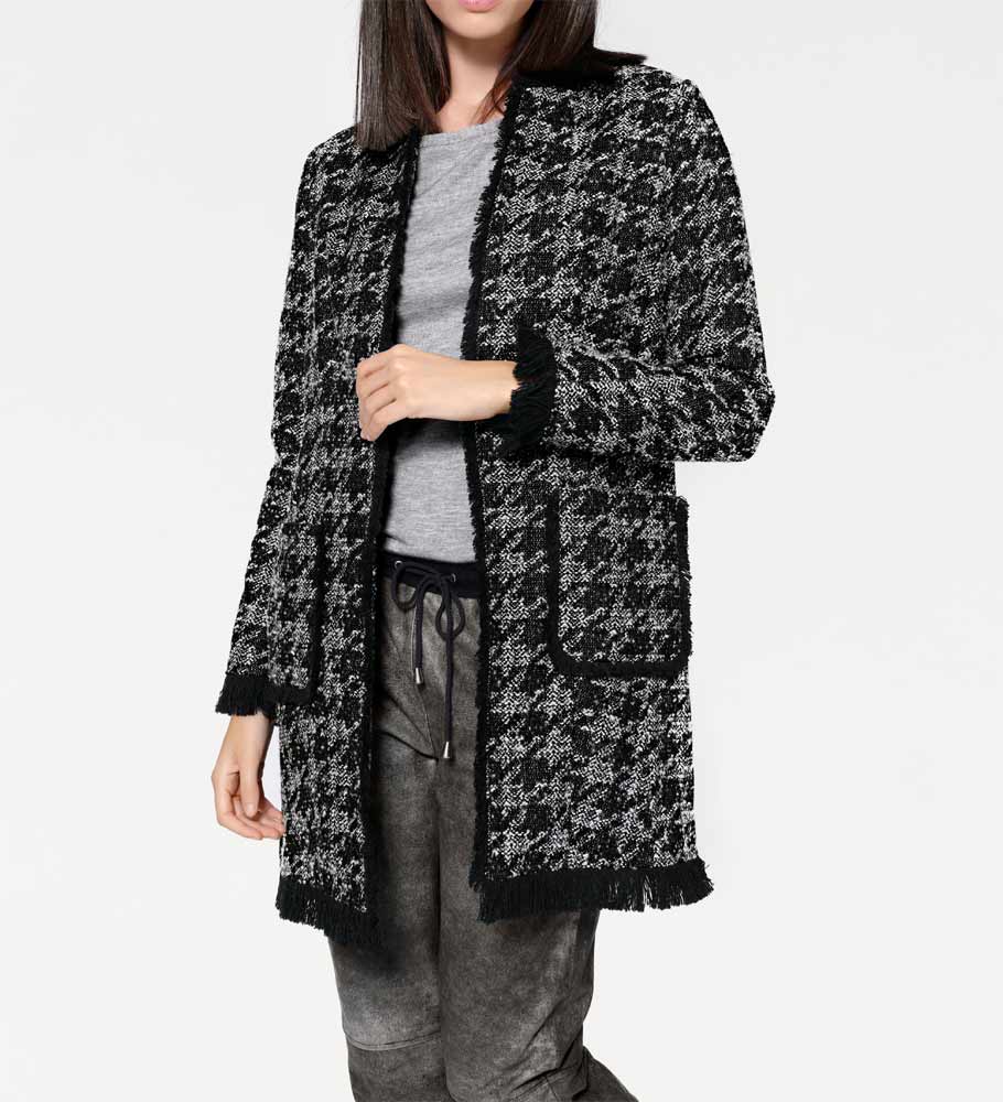 Rick Cardona Damen Designer-Bouclémantel, schwarz-grau