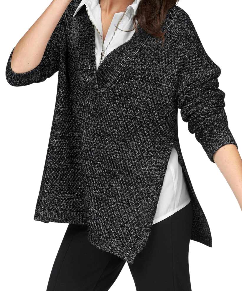Tamaris Damen Marken-Pullover, schwarz meliert