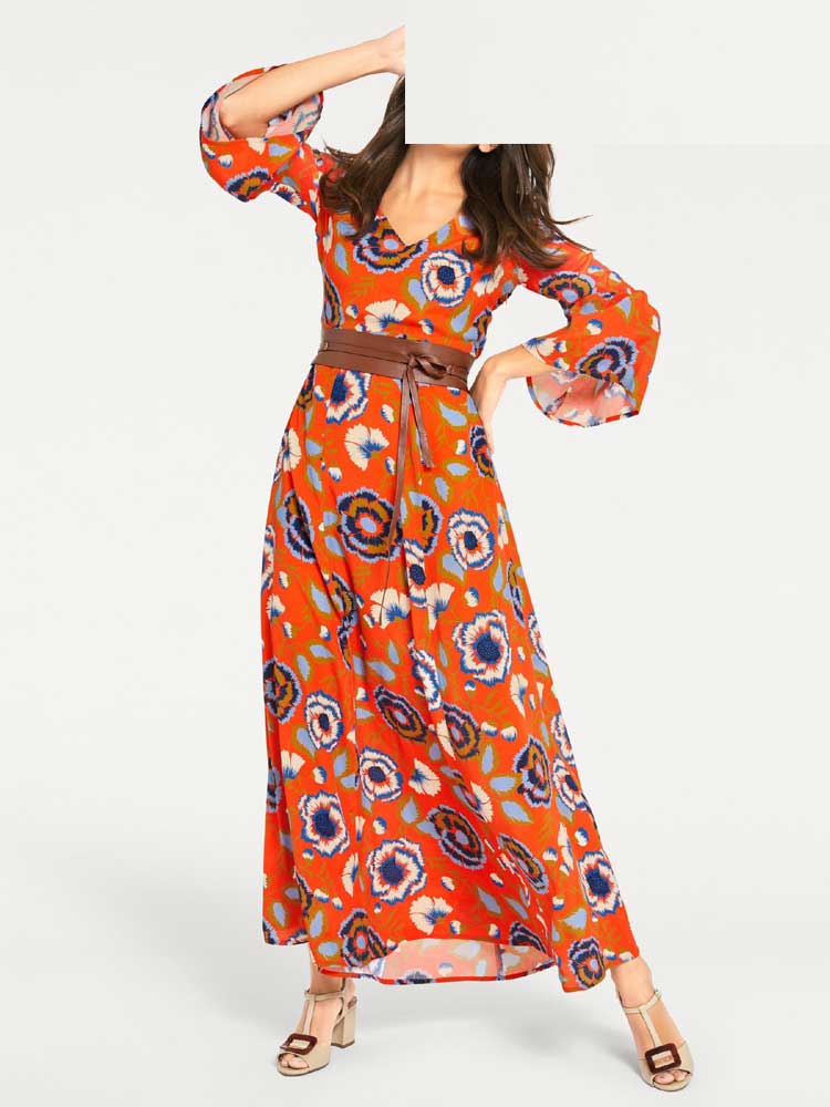 Ashley Brooke Damen Designer-Maxikleid, koralle-blau