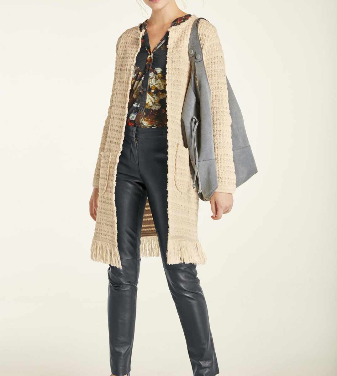 Heine Damen Strickmantel mit Fransen, beige