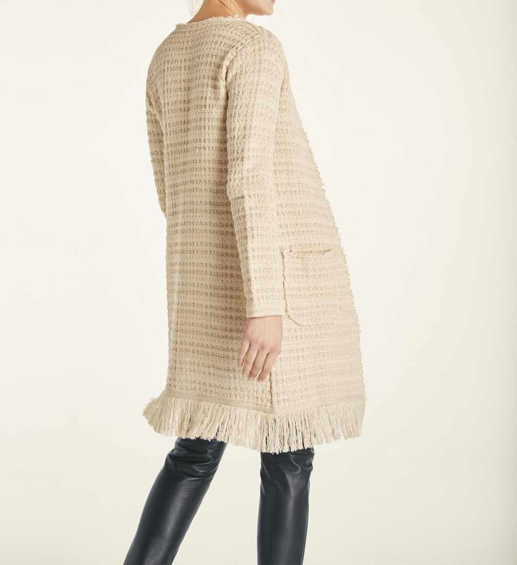 Heine Damen Strickmantel mit Fransen, beige