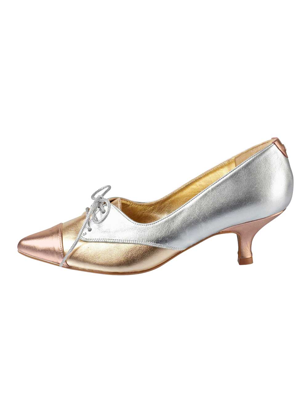 Heine Damen Lederpumps mit Schnürung, silber-goldfarben