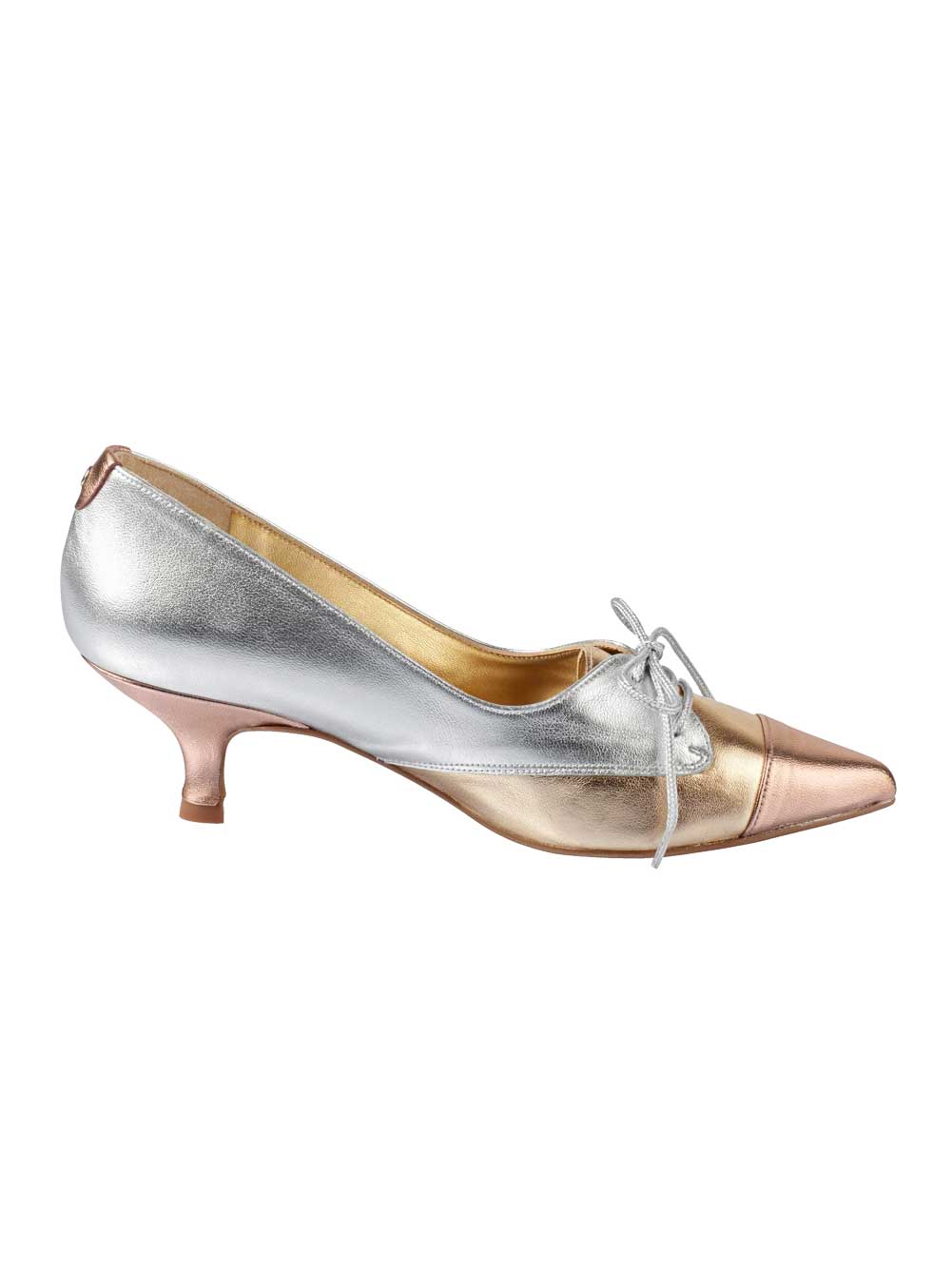 Heine Damen Lederpumps mit Schnürung, silber-goldfarben