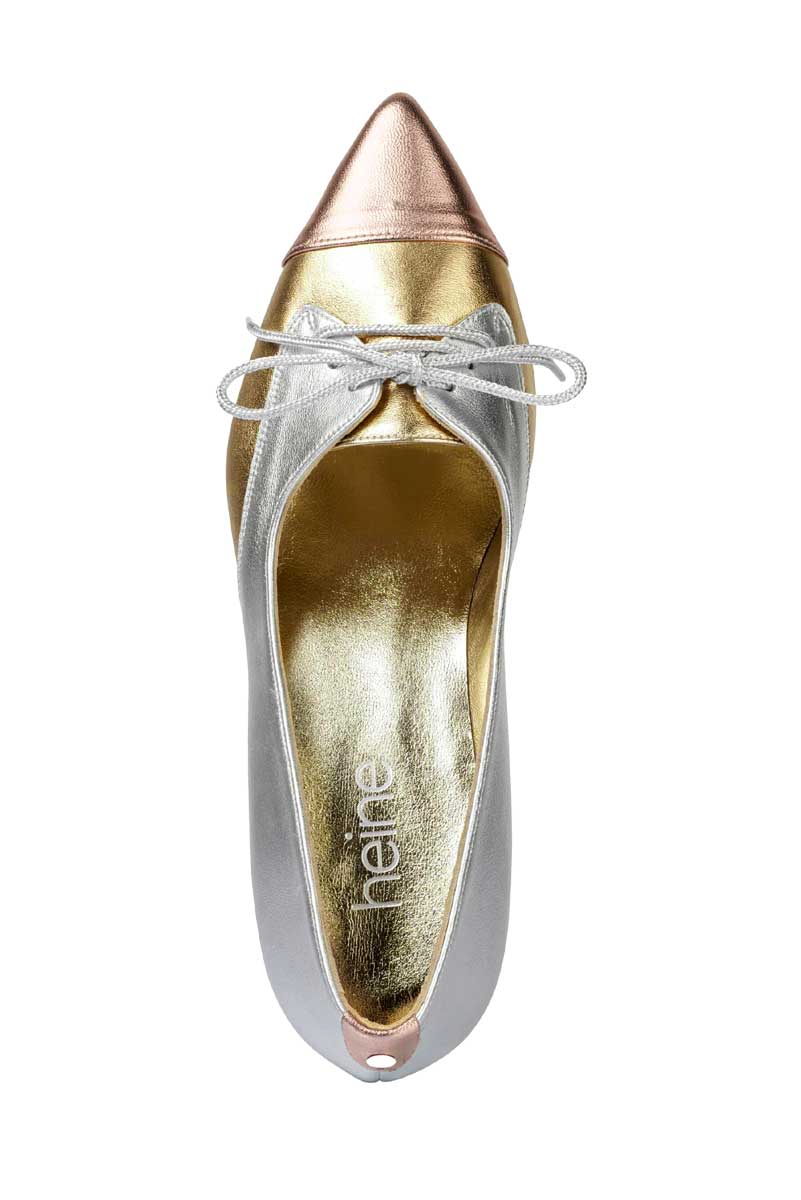 Heine Damen Lederpumps mit Schnürung, silber-goldfarben