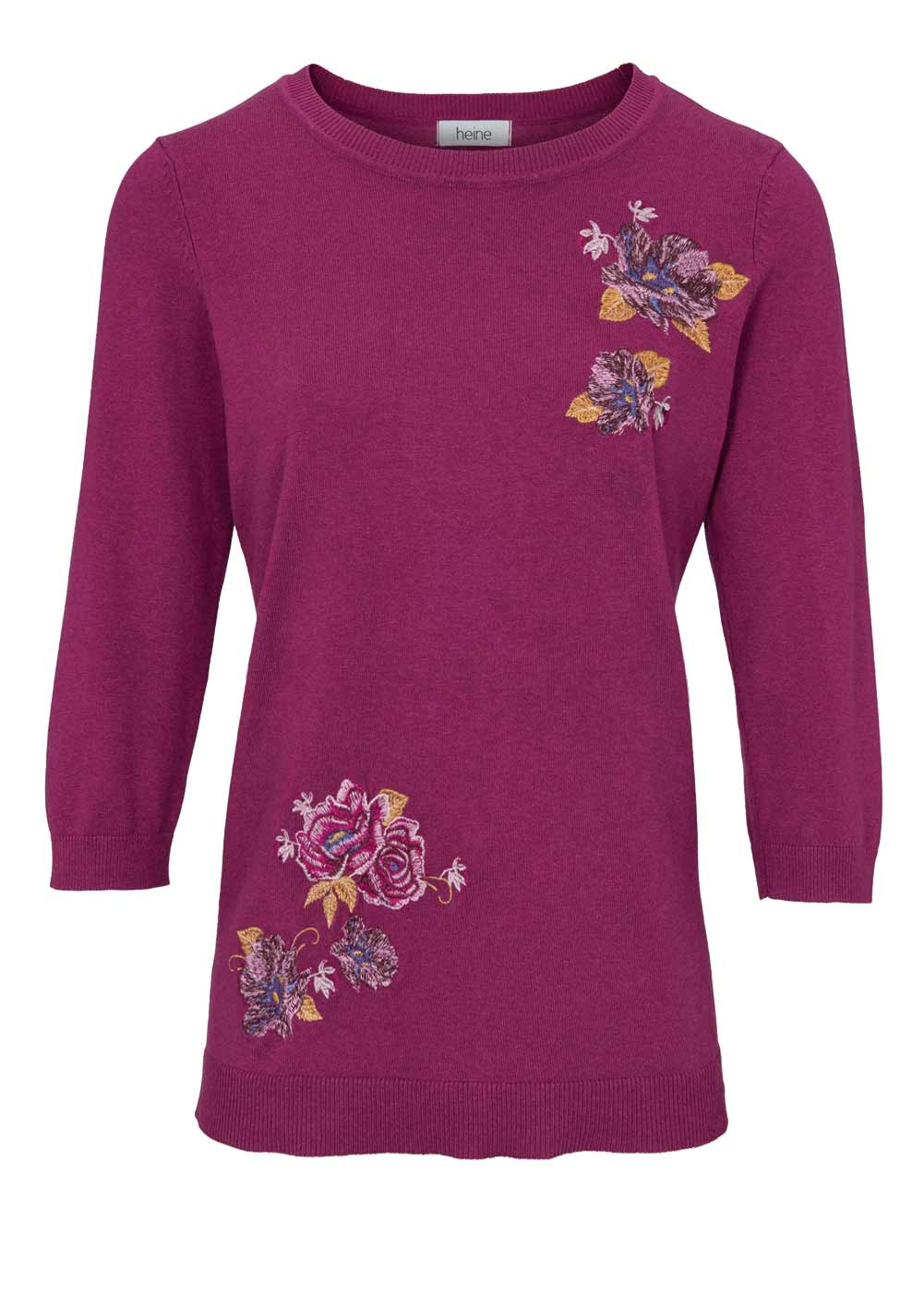 Heine Damen Feinstrickpullover mit Stickerei, beere