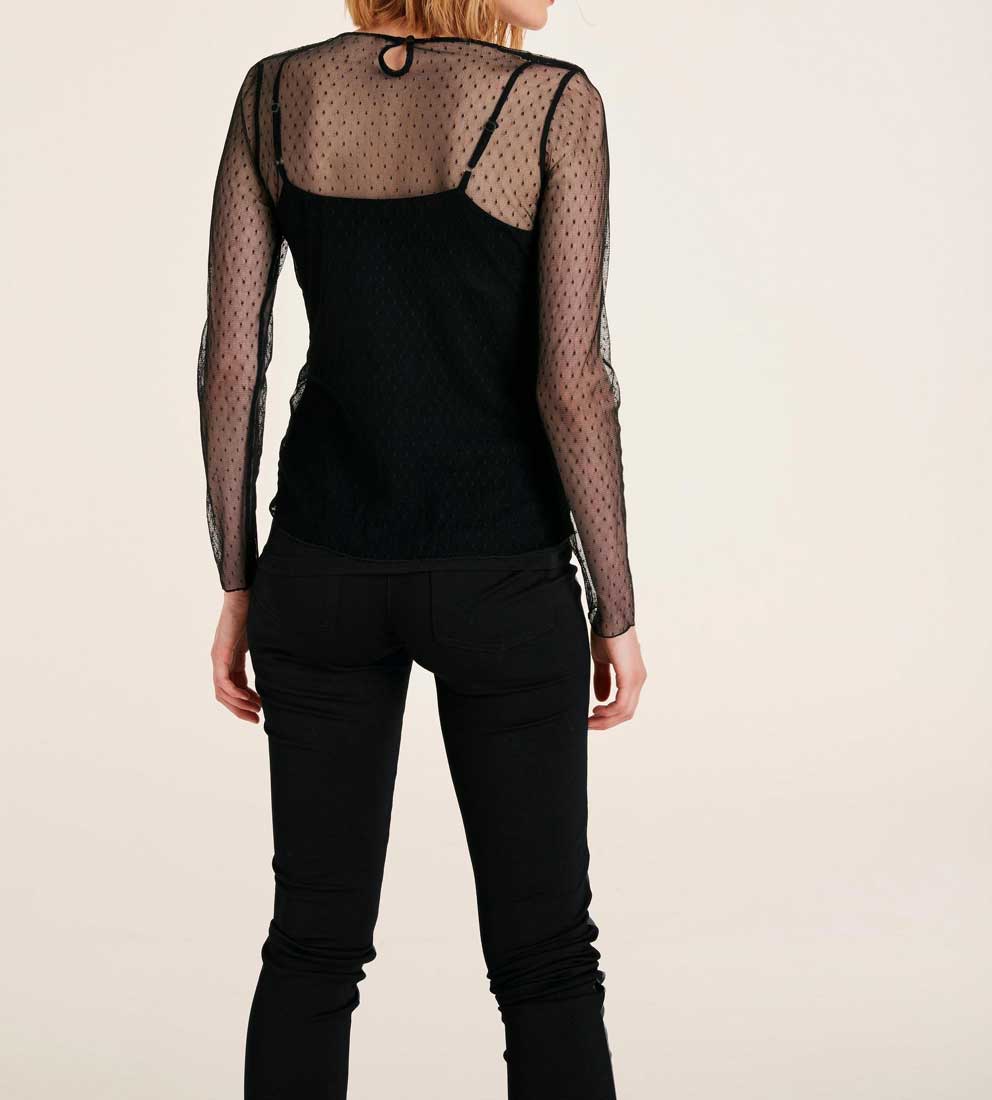 Heine Damen Spitzenshirt mit Stickerei +Top, schwarz