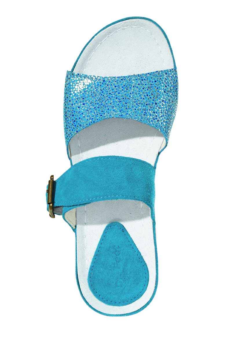 Dr. Feet Damen Veloursleder-Hausschuhe, blau