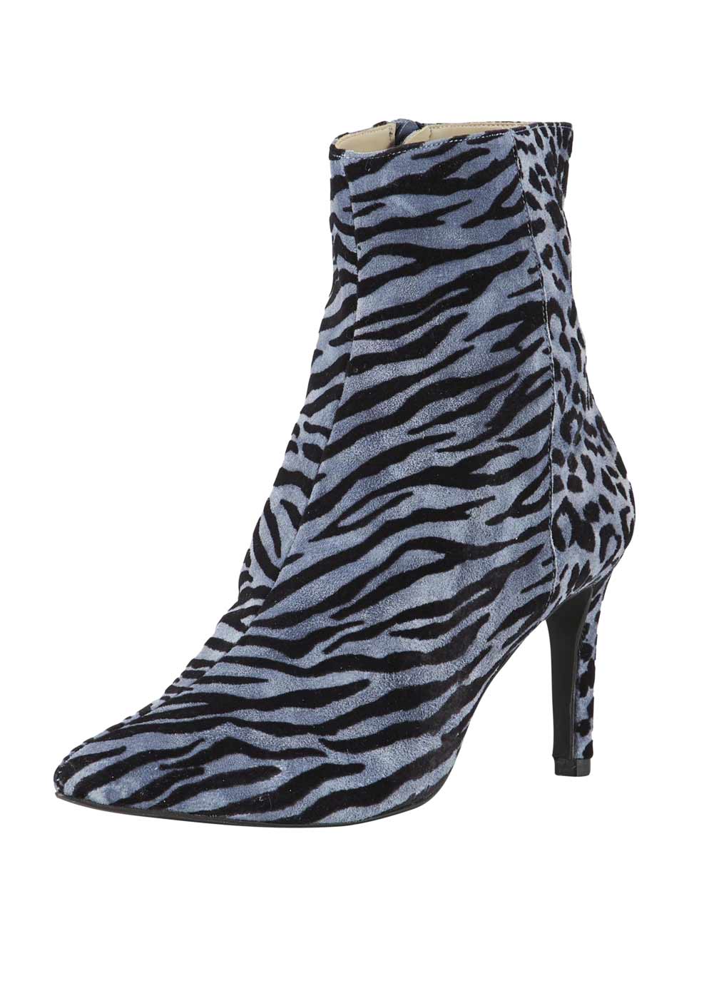 Heine Damen Ziegen-Veloursleder-Stiefelette, blau-schwarz