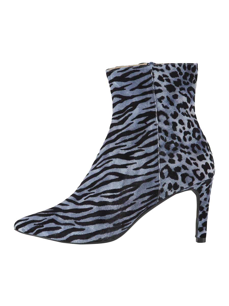 Heine Damen Ziegen-Veloursleder-Stiefelette, blau-schwarz