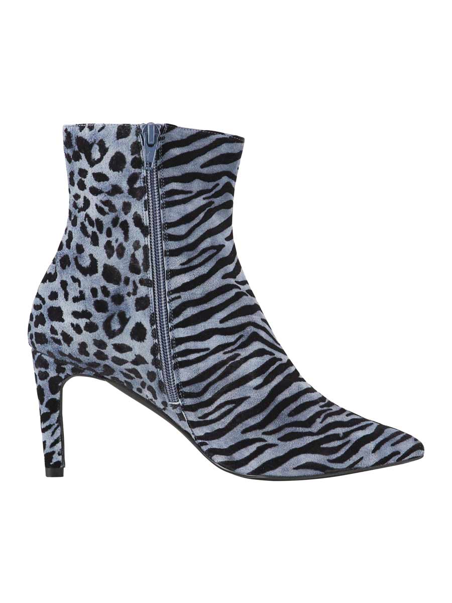 Heine Damen Ziegen-Veloursleder-Stiefelette, blau-schwarz