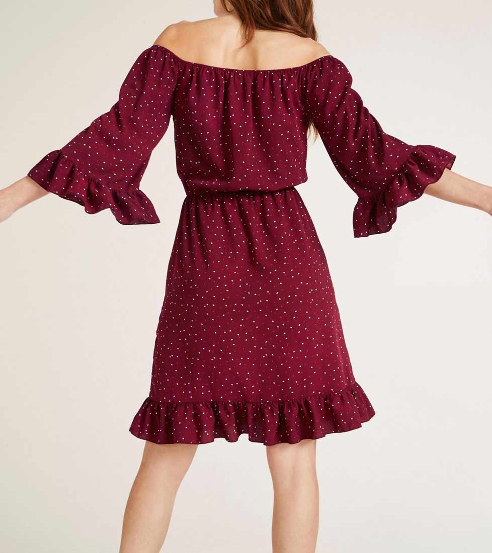 Heine Damen Carmen-Druckkleid, bordeaux