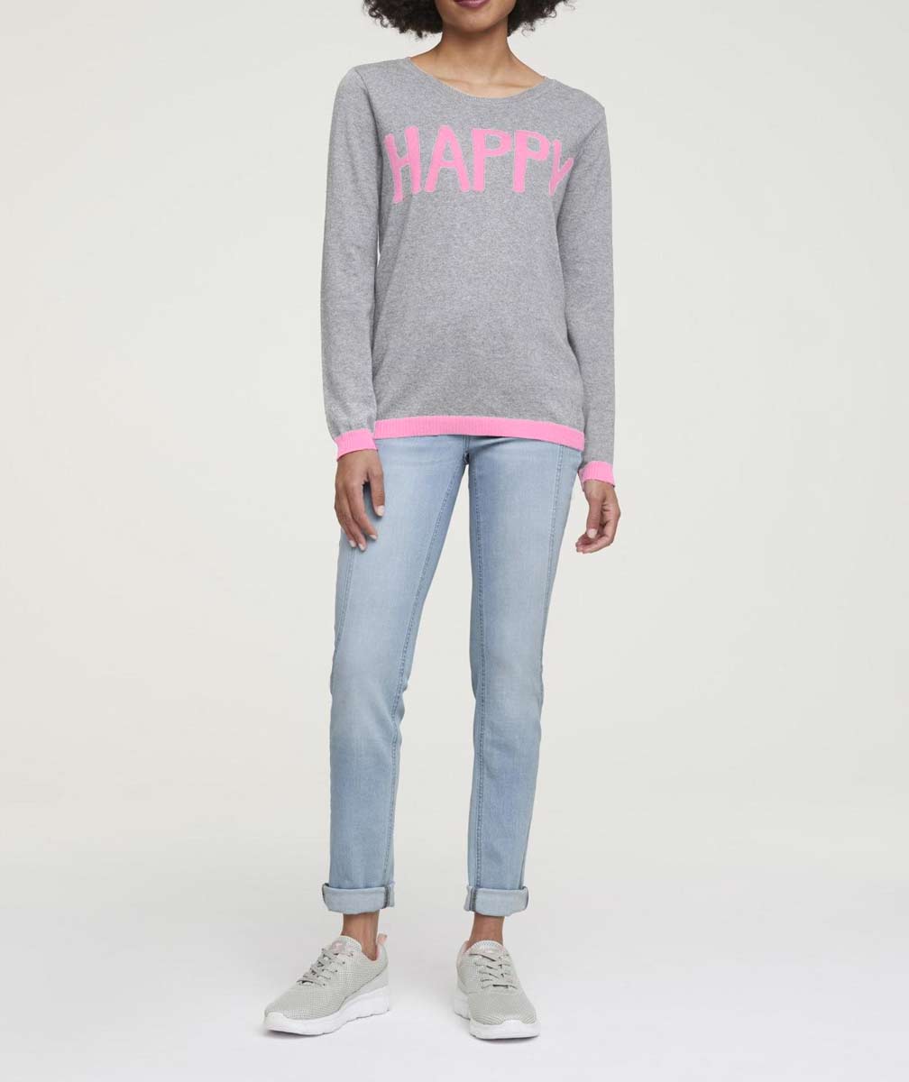 Heine Damen Feinstrickpullover mit Kaschmir, grau-melange