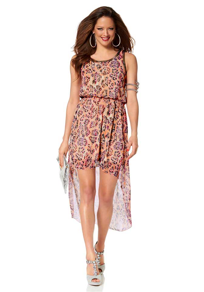 Melrose Damen Asymmetrisches Chiffonkleid, apricot-bunt