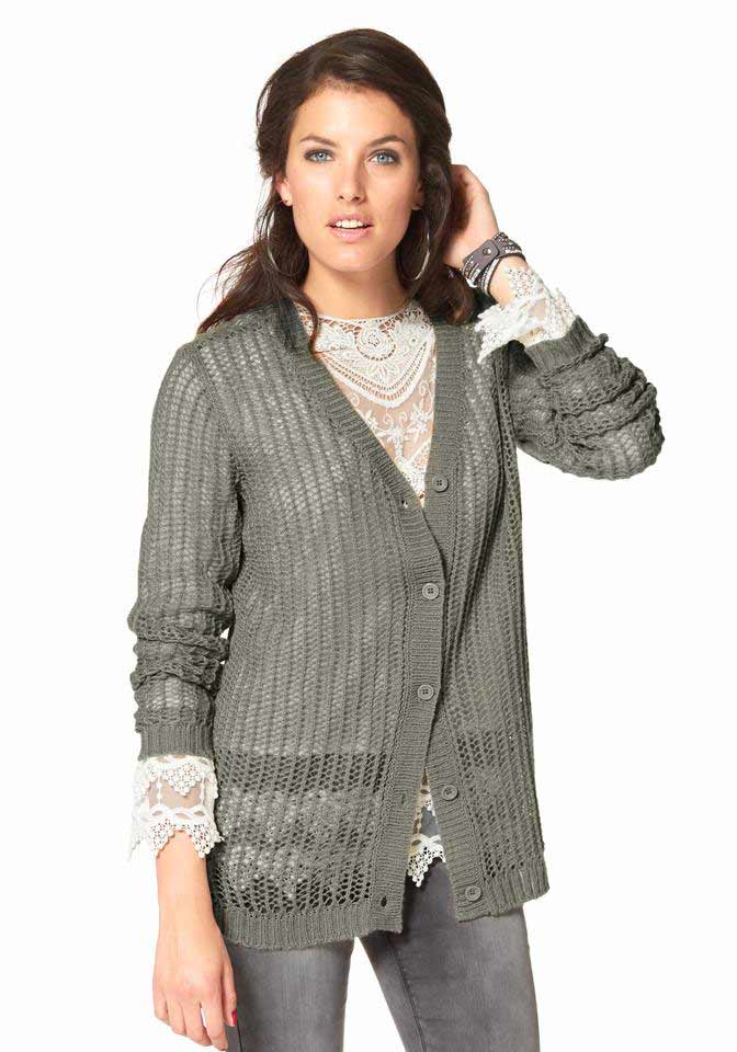 Aniston Damen Strickjacke, grau