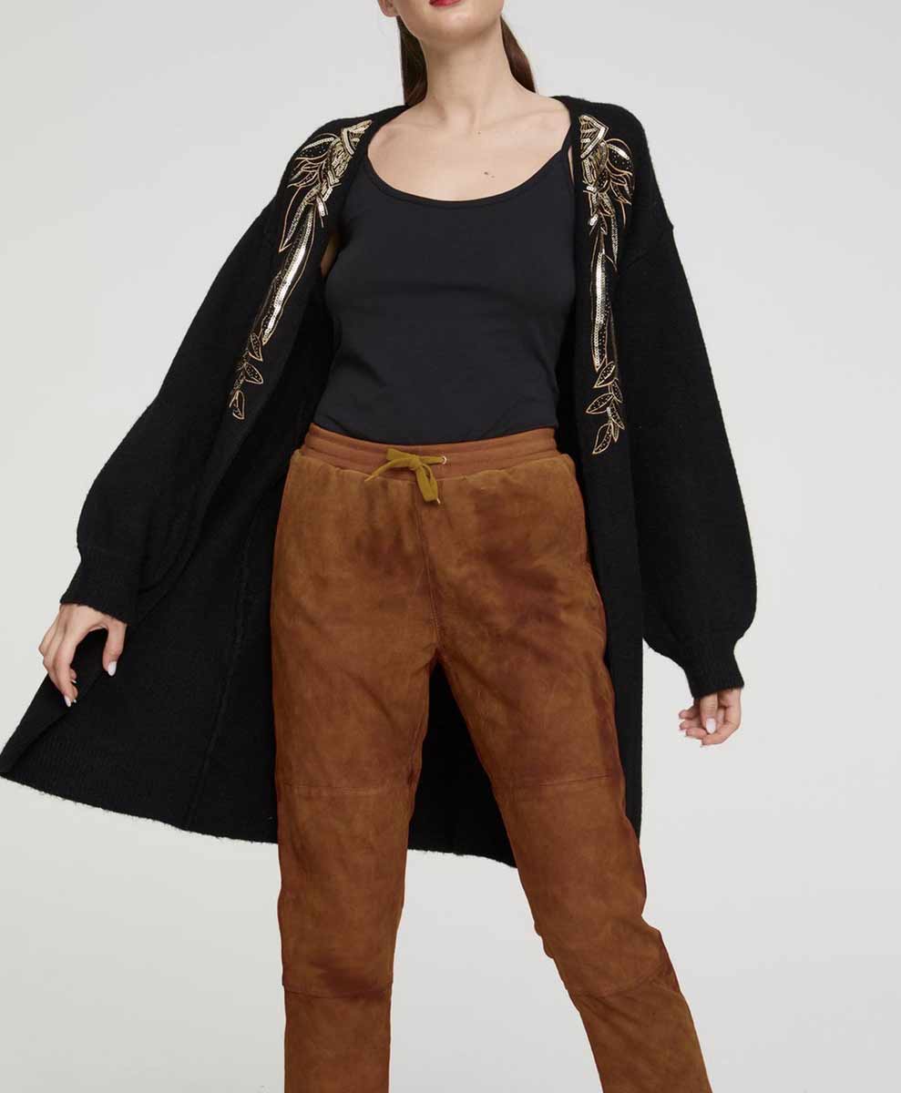 HEINE Damen Longstrickjacke mit Pailletten, schwarz