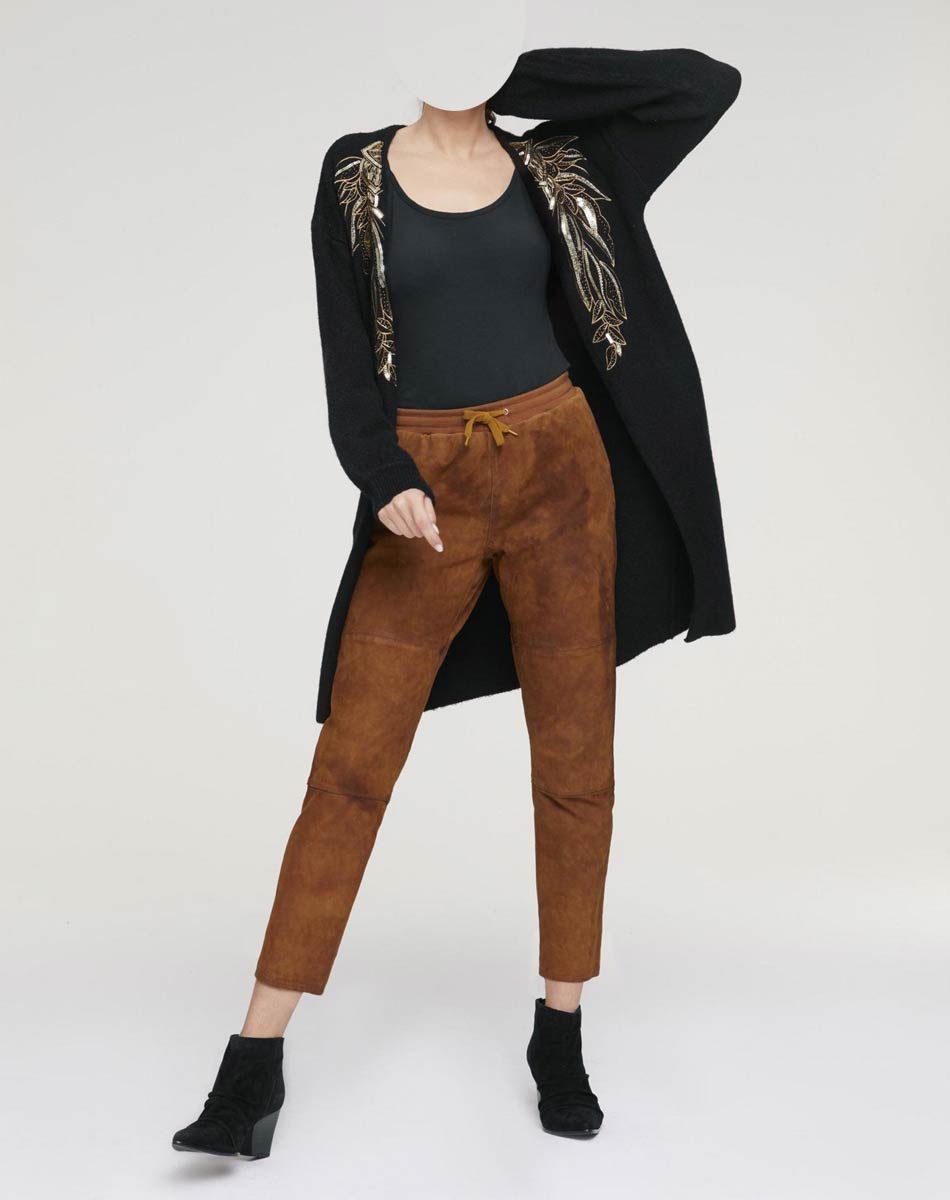 HEINE Damen Longstrickjacke mit Pailletten, schwarz