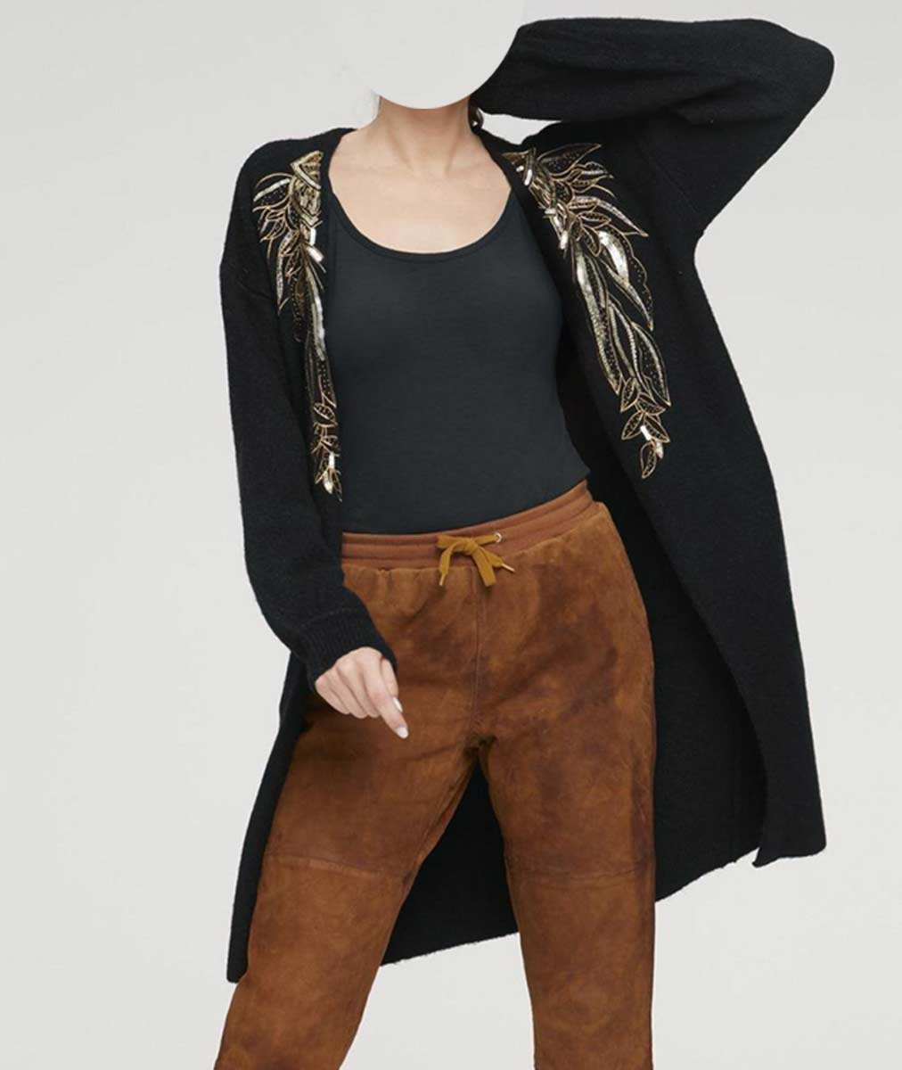 HEINE Damen Longstrickjacke mit Pailletten, schwarz