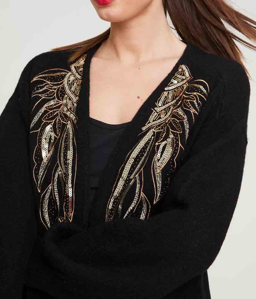 HEINE Damen Longstrickjacke mit Pailletten, schwarz