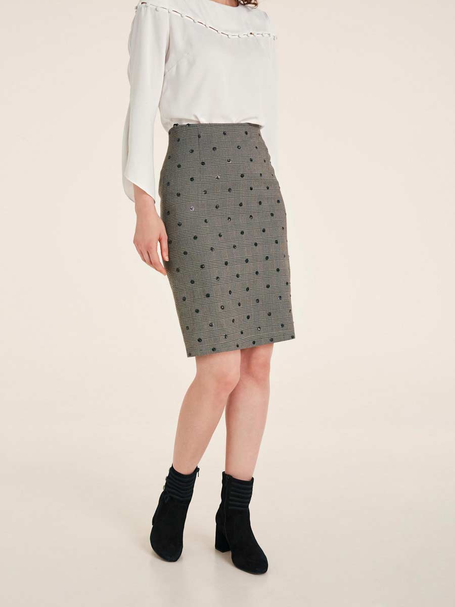 Patrizia Dini Damen Designer-Stiftrock mit Pailletten, schwarz-offwhite